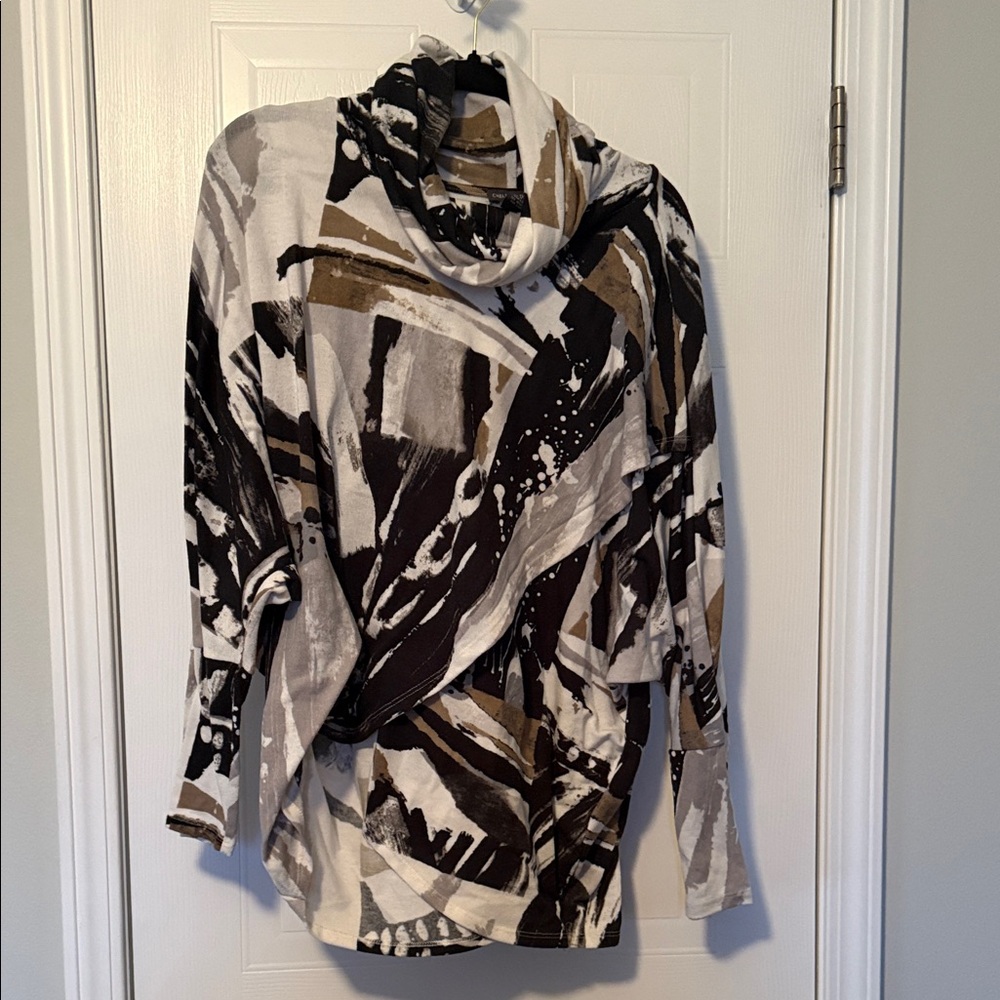 Chelsea & Theodore Abstract Black and Brown Cowl Neck Sweater